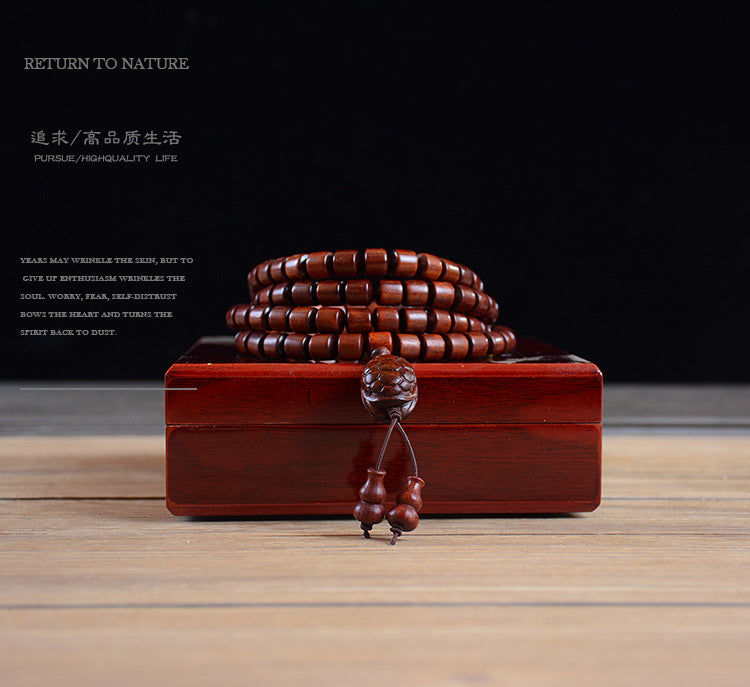 Zambia Small-Leaf Rosewood Blood Sandalwood Barrel Beads Bracelet Sweater Chain Unisex Buddhist Prayer Beads High-Density Old Material Cultural Goods Wholesale