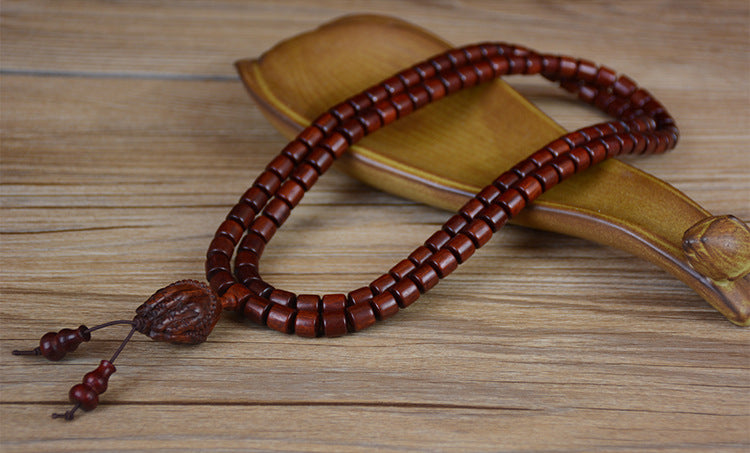 Zambia Small-Leaf Rosewood Blood Sandalwood Barrel Beads Bracelet Sweater Chain Unisex Buddhist Prayer Beads High-Density Old Material Cultural Goods Wholesale