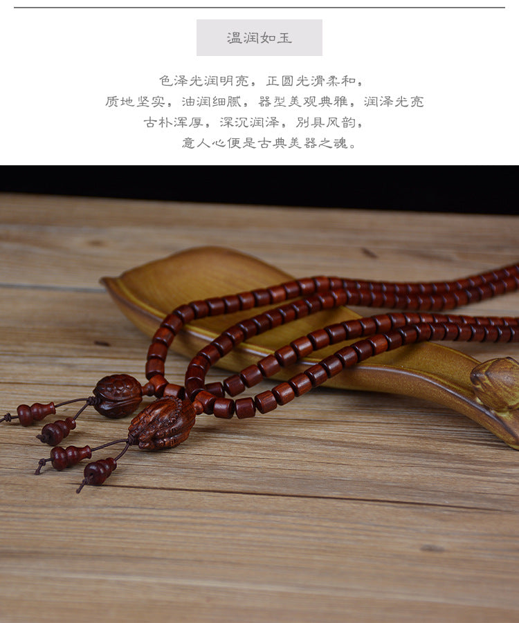 Zambia Small-Leaf Rosewood Blood Sandalwood Barrel Beads Bracelet Sweater Chain Unisex Buddhist Prayer Beads High-Density Old Material Cultural Goods Wholesale