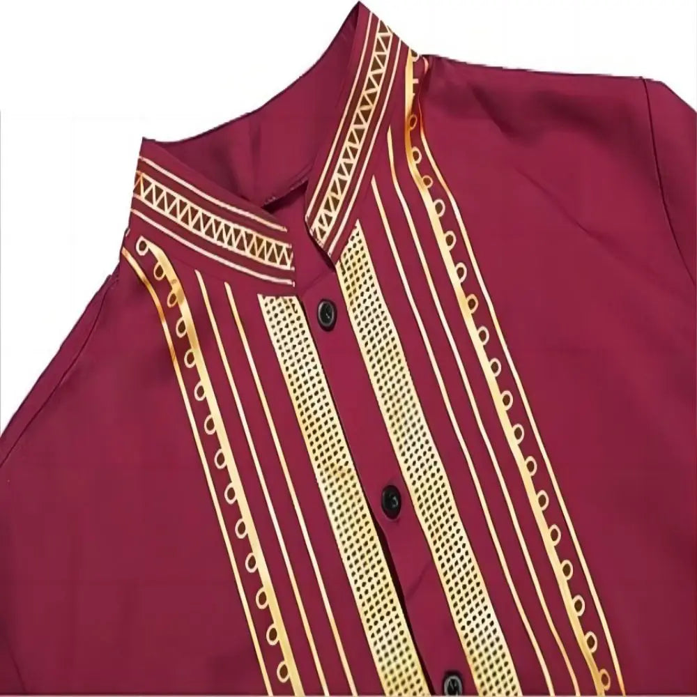Chemise africaine à manches longues pour hommes, chemise à col chinois imprimé en métal doré, ensemble deux pièces pour Festival National traditionnel de mariage
