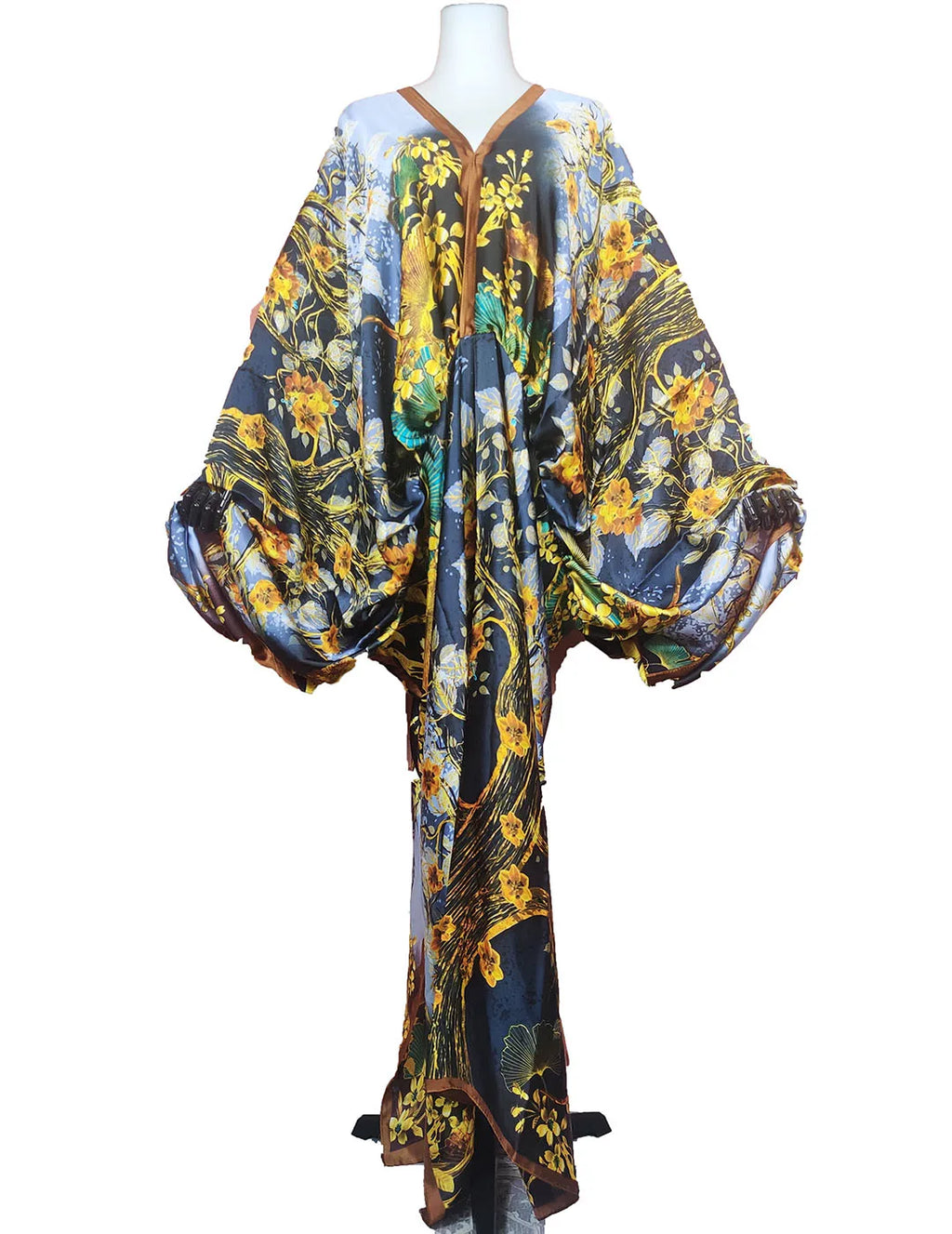 African Dresses For Women Bohomian Summer Beach Party  V-Neck Dress Europe Fashion Silk Printed Batwing Sleeve Boubou