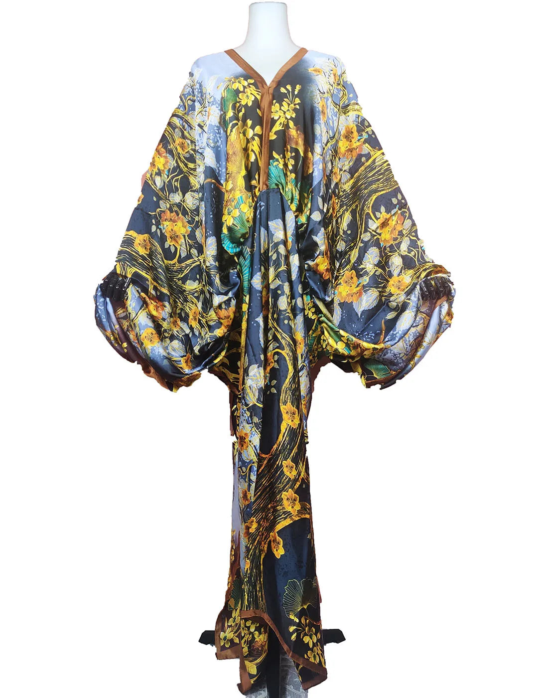 African Dresses For Women Bohomian Summer Beach Party  V-Neck Dress Europe Fashion Silk Printed Batwing Sleeve Boubou