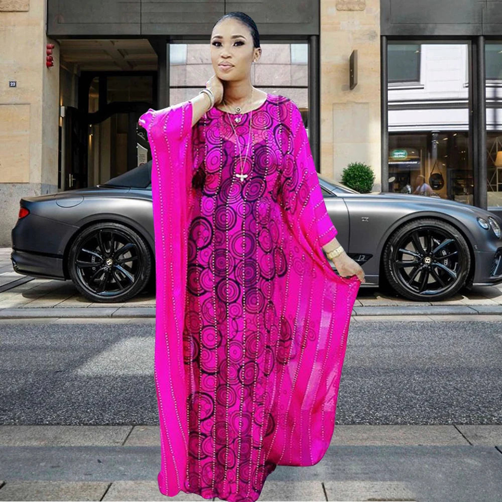 African Dresses For Women Rich bazin Evening Party Maxi Dress Colorful Stripe Circle Print Nigeria Long Robe Elegant Sexy Daily