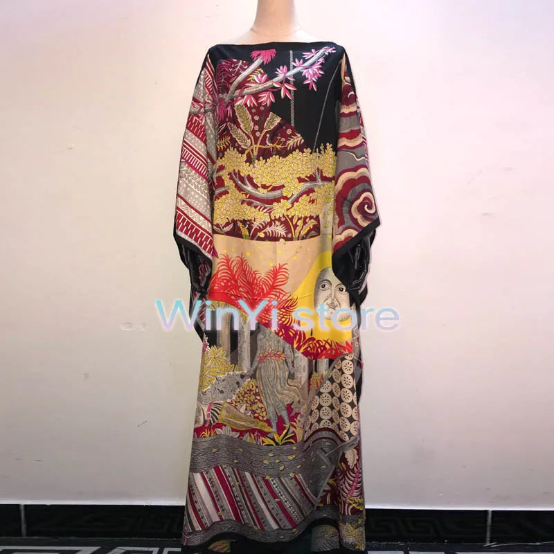 African Design Dashiki Dress Silk Beading Abaya Bandage Maxi Bazin Vintage Long Sleeve Robe Gowns Africa Sexy Lady Party