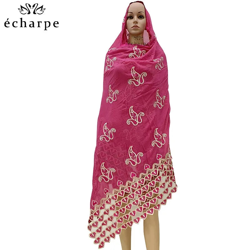 Écharpe de luxe de haute qualité 100% coton, écharpe islamique pour femmes africaines de Dubaï, motif LOVE brodé, dentelle chimique, 2 couleurs