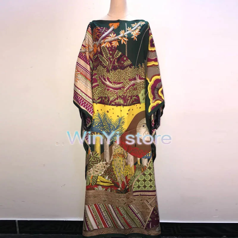 African Design Dashiki Dress Silk Beading Abaya Bandage Maxi Bazin Vintage Long Sleeve Robe Gowns Africa Sexy Lady Party