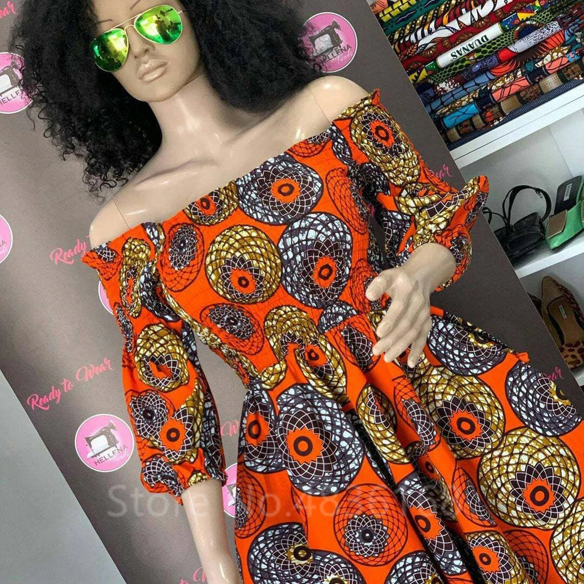 African National Print Party Dress Women Casual Sexy Slash-neck Lady Maxi Dress New Vintage Long-sleeved Loose Elegant Dresses