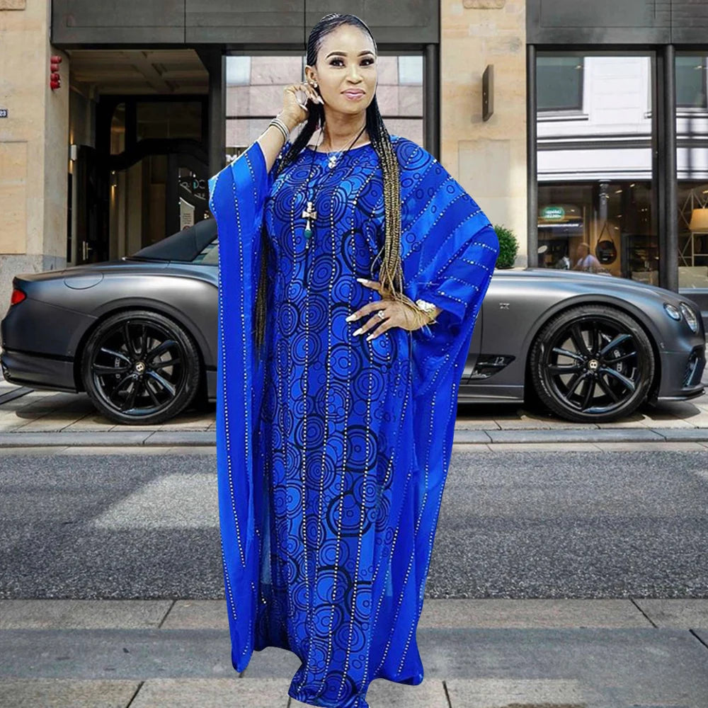 African Dresses For Women Rich bazin Evening Party Maxi Dress Colorful Stripe Circle Print Nigeria Long Robe Elegant Sexy Daily
