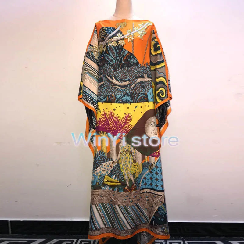 African Design Dashiki Dress Silk Beading Abaya Bandage Maxi Bazin Vintage Long Sleeve Robe Gowns Africa Sexy Lady Party