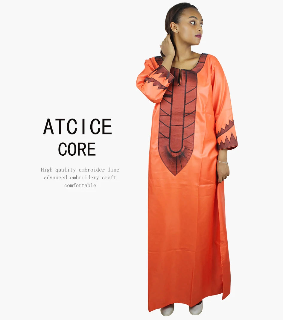 African Dresses For Woman Soft Material Embroidery Design Long Dress Without Scarf