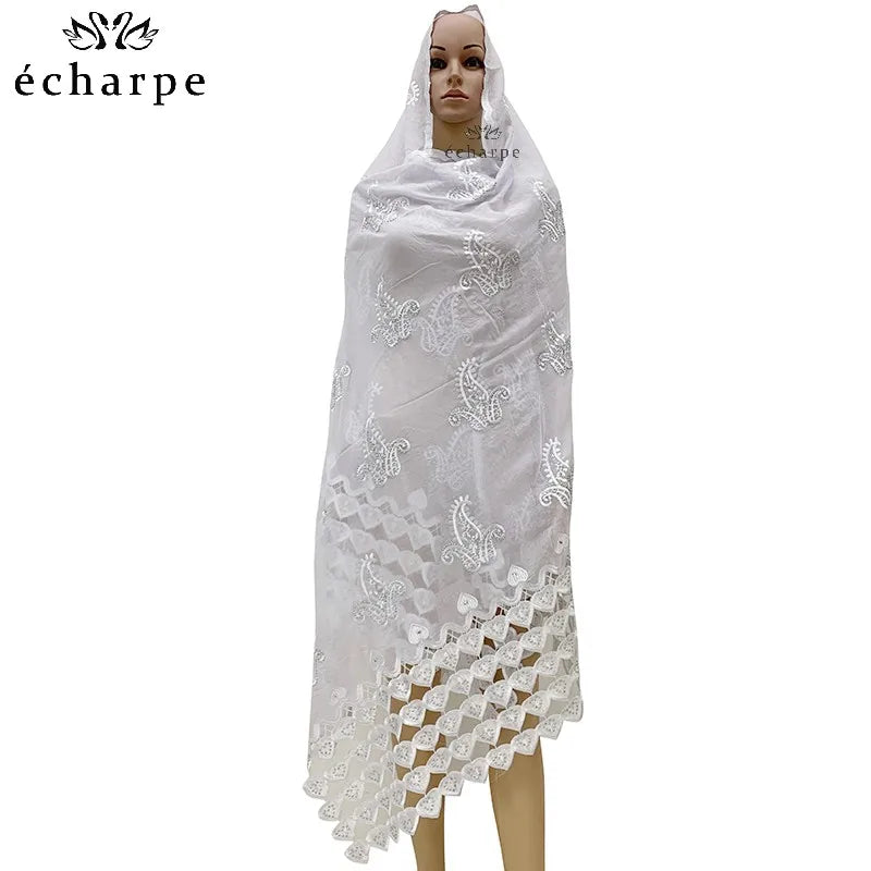 Écharpe de luxe de haute qualité 100% coton, écharpe islamique pour femmes africaines de Dubaï, motif LOVE brodé, dentelle chimique, 2 couleurs