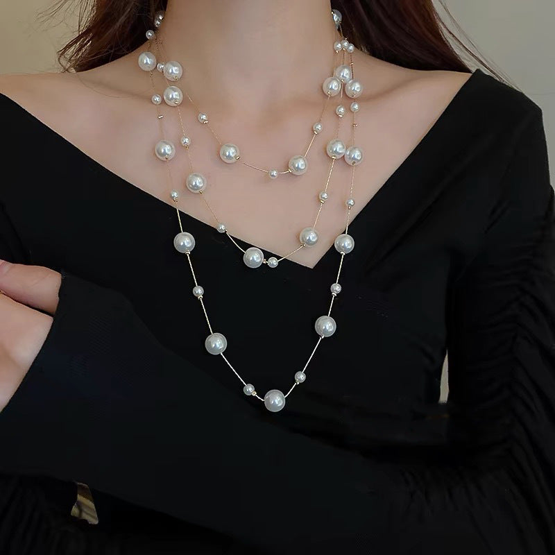 Light Luxury and High-End Multi-Layered Pearl Sweater Chain, Feminine, Simple, Long Autumn and Winter Necklace, Alloy Accessories, Jewelry