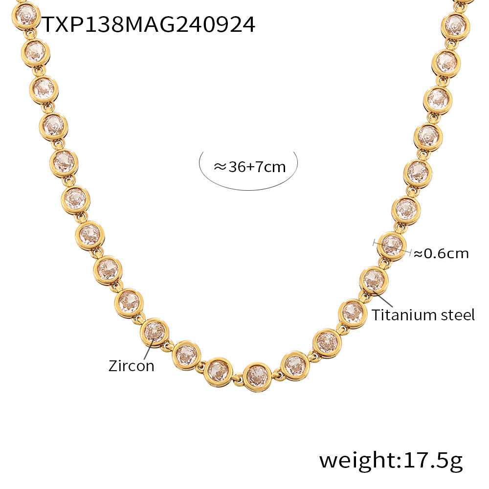 European and American Style Colorful Round Bead Zircon Necklace Bracelet Titanium Steel Pvd Plated 18K Gold Bohemian Super Flash Jewelry Set