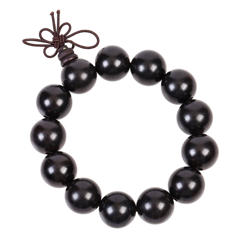 Natural Ebony Sour Branches Big Buddha Beads Round Beads Bracelet New Chinese Style Sandalwood Artistic Jewelry Bracelet for Men and Women