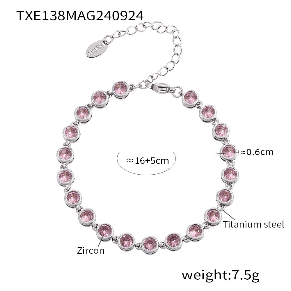 European and American Style Colorful Round Bead Zircon Necklace Bracelet Titanium Steel Pvd Plated 18K Gold Bohemian Super Flash Jewelry Set
