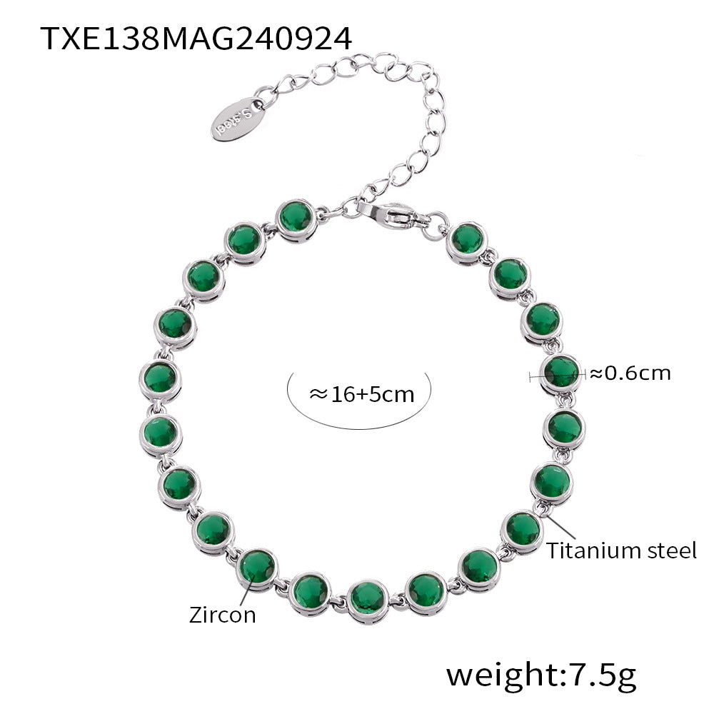 European and American Style Colorful Round Bead Zircon Necklace Bracelet Titanium Steel Pvd Plated 18K Gold Bohemian Super Flash Jewelry Set