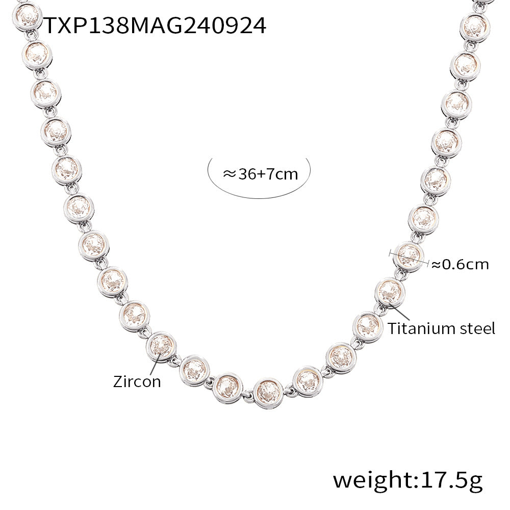 European and American Style Colorful Round Bead Zircon Necklace Bracelet Titanium Steel Pvd Plated 18K Gold Bohemian Super Flash Jewelry Set
