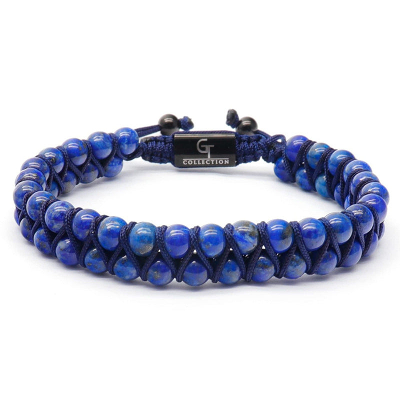 Double-layer frosted stone bracelet natural tiger eye stone double-row beaded woven bracelet can be customized DIY lettering bracelet