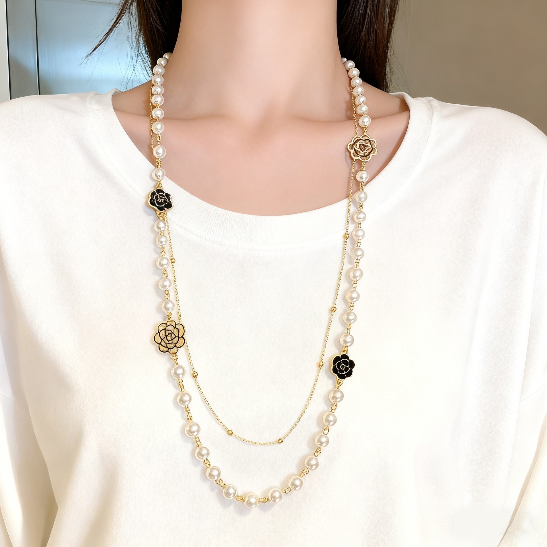 Light Luxury and High-End Multi-Layered Pearl Sweater Chain, Feminine, Simple, Long Autumn and Winter Necklace, Alloy Accessories, Jewelry