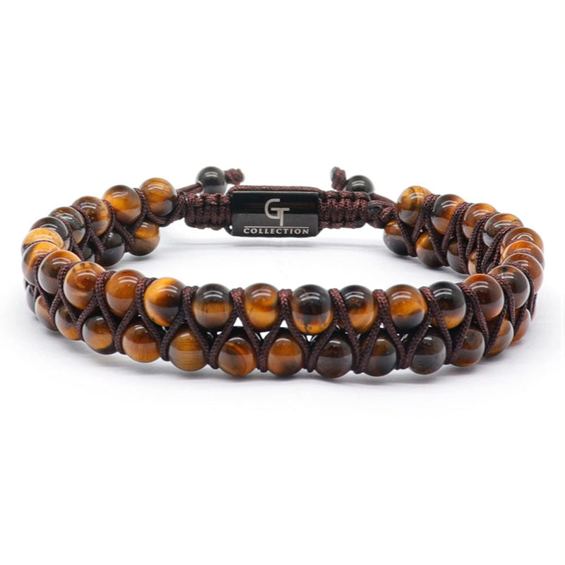 Double-layer frosted stone bracelet natural tiger eye stone double-row beaded woven bracelet can be customized DIY lettering bracelet