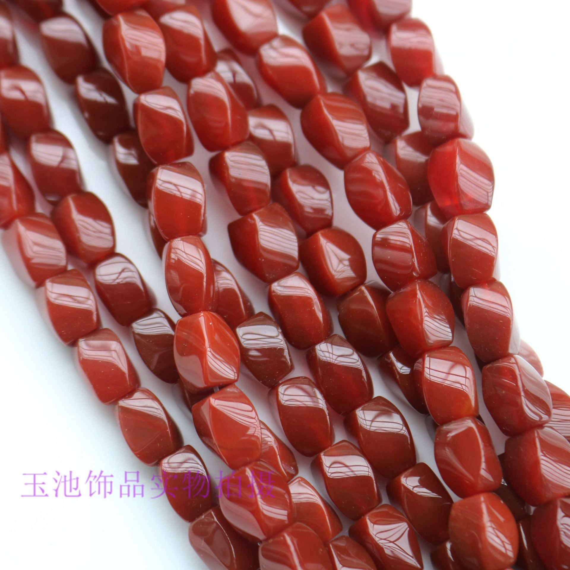 Natural Red Agate Rice Beads Agate Twisted Round Tube Beads Loose Bead Necklace Bracelet Spacer Beads Semi-Finished DIY Jewelry Accessories