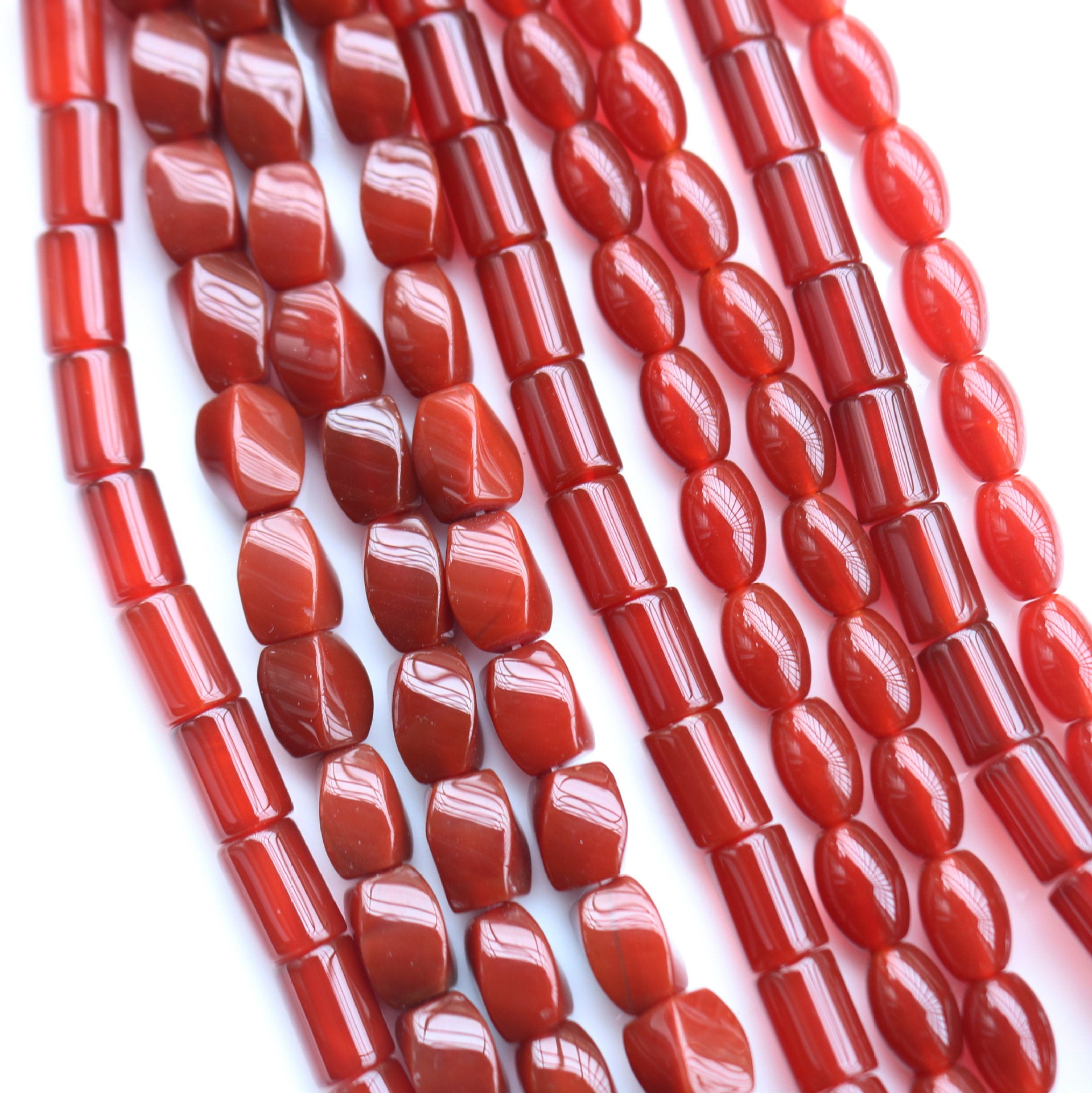 Natural Red Agate Rice Beads Agate Twisted Round Tube Beads Loose Bead Necklace Bracelet Spacer Beads Semi-Finished DIY Jewelry Accessories