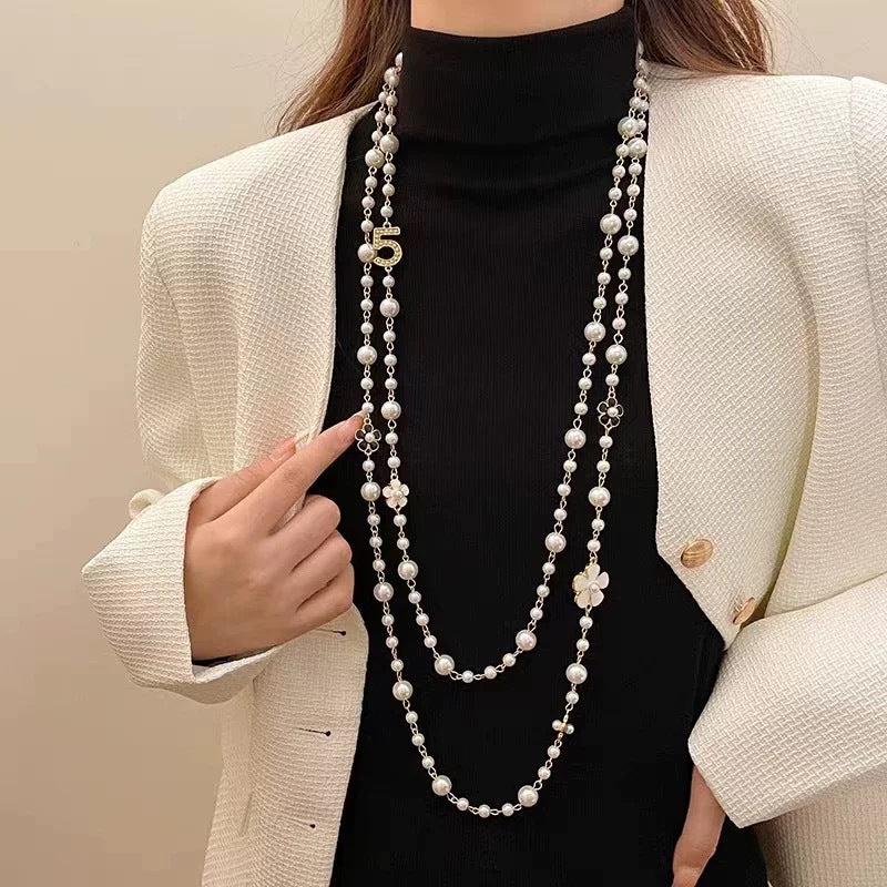Light Luxury and High-End Multi-Layered Pearl Sweater Chain, Feminine, Simple, Long Autumn and Winter Necklace, Alloy Accessories, Jewelry