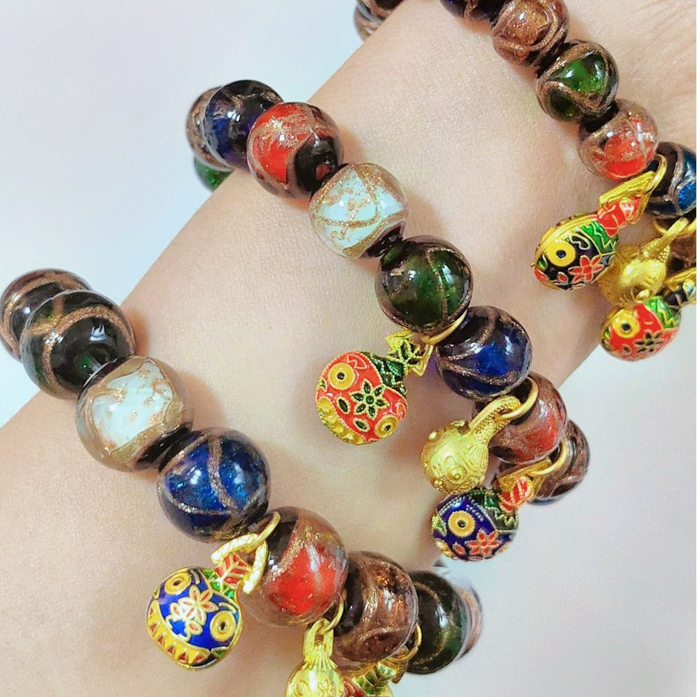 Popular Ash-Colored Glass Bracelet Handmade Glass Ancient Qin Gold-Swallowing Beast Bracelet Ancient Gold Sand Temple Buddhist Beads Cultural Toy