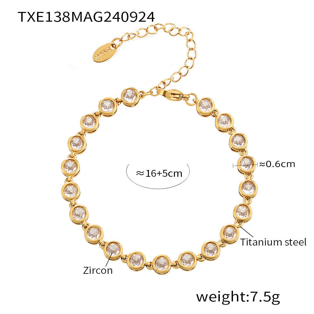European and American Style Colorful Round Bead Zircon Necklace Bracelet Titanium Steel Pvd Plated 18K Gold Bohemian Super Flash Jewelry Set