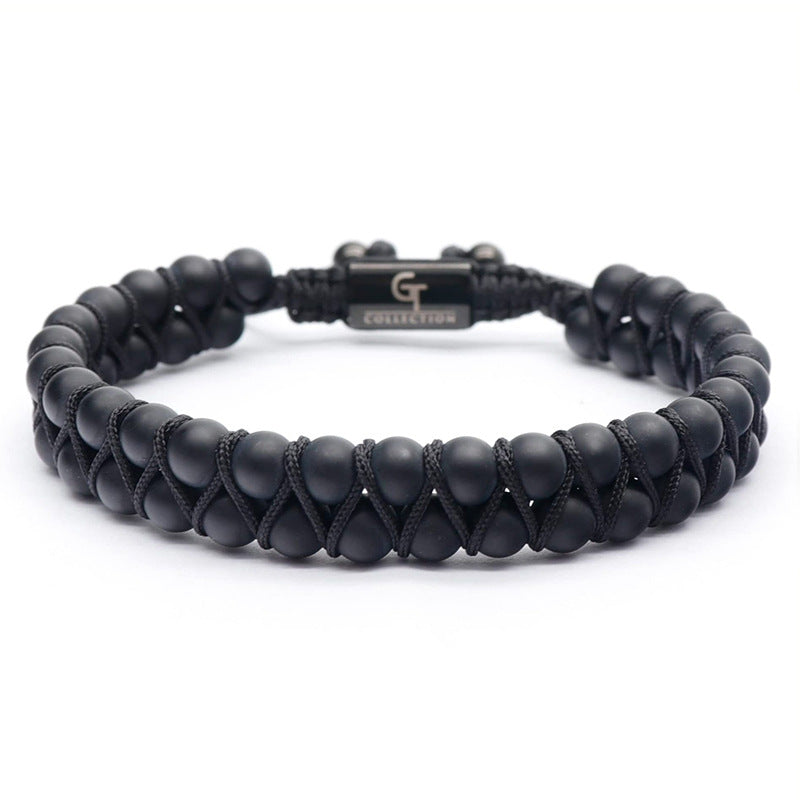Double-layer frosted stone bracelet natural tiger eye stone double-row beaded woven bracelet can be customized DIY lettering bracelet