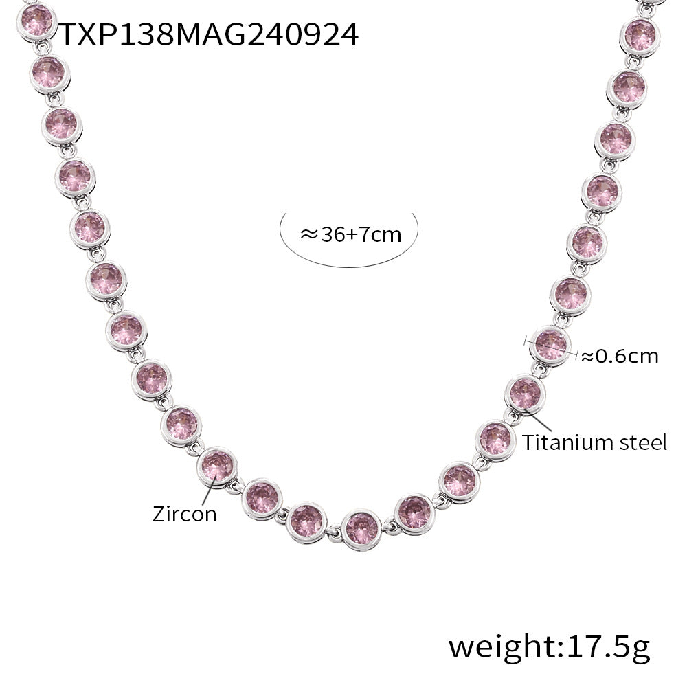 European and American Style Colorful Round Bead Zircon Necklace Bracelet Titanium Steel Pvd Plated 18K Gold Bohemian Super Flash Jewelry Set