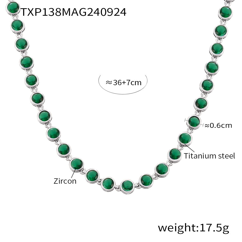 European and American Style Colorful Round Bead Zircon Necklace Bracelet Titanium Steel Pvd Plated 18K Gold Bohemian Super Flash Jewelry Set