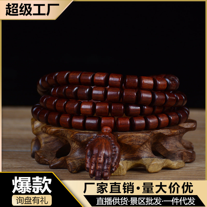 Zambia Small-Leaf Rosewood Blood Sandalwood Barrel Beads Bracelet Sweater Chain Unisex Buddhist Prayer Beads High-Density Old Material Cultural Goods Wholesale