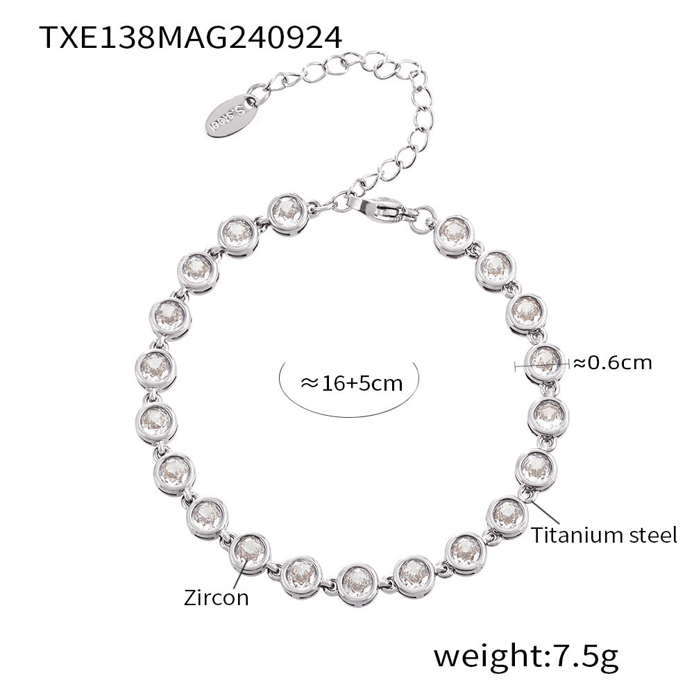 European and American Style Colorful Round Bead Zircon Necklace Bracelet Titanium Steel Pvd Plated 18K Gold Bohemian Super Flash Jewelry Set