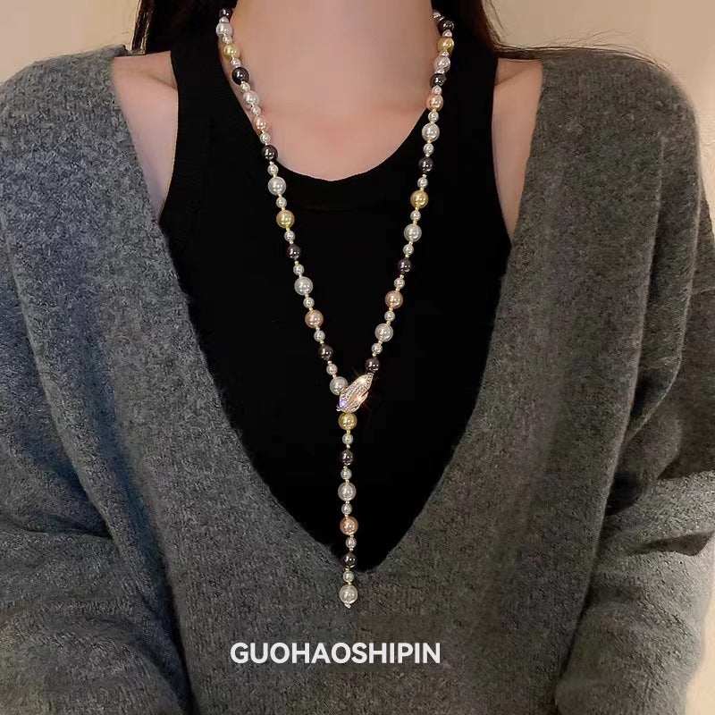 Light Luxury and High-End Multi-Layered Pearl Sweater Chain, Feminine, Simple, Long Autumn and Winter Necklace, Alloy Accessories, Jewelry