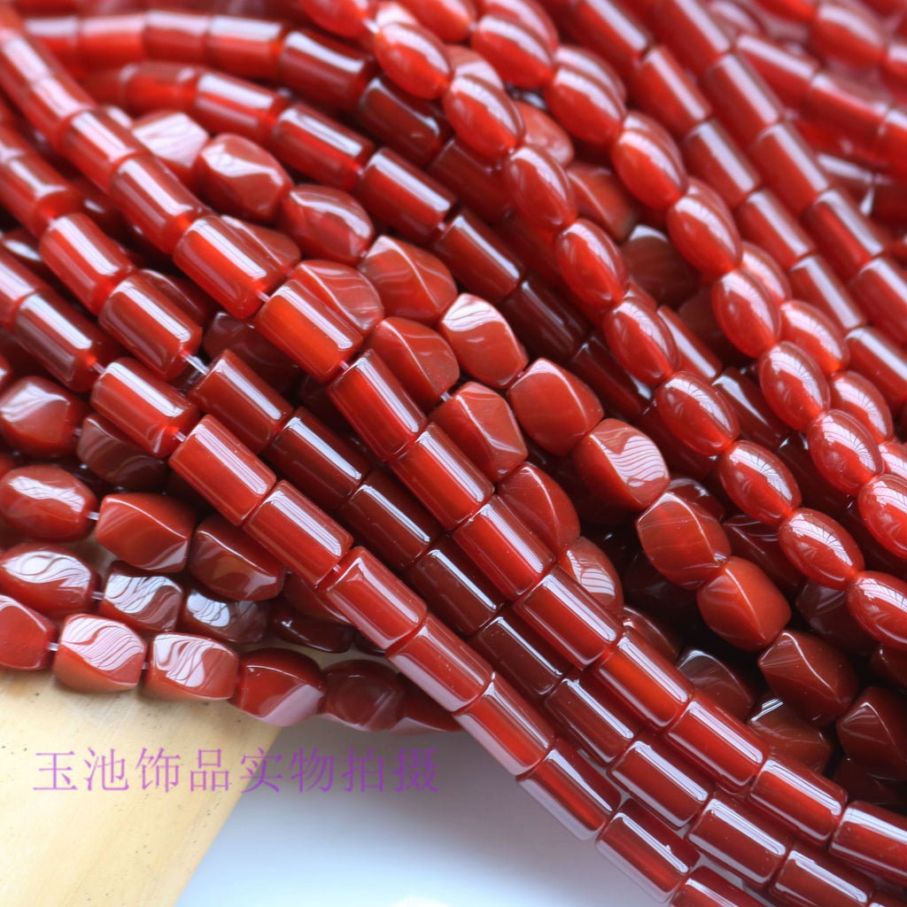 Natural Red Agate Rice Beads Agate Twisted Round Tube Beads Loose Bead Necklace Bracelet Spacer Beads Semi-Finished DIY Jewelry Accessories