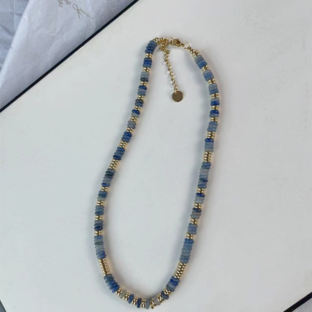 Niche natural semi-precious stone color Frisbee necklace handmade beaded vintage temperament clavicle chain high multi-color optional