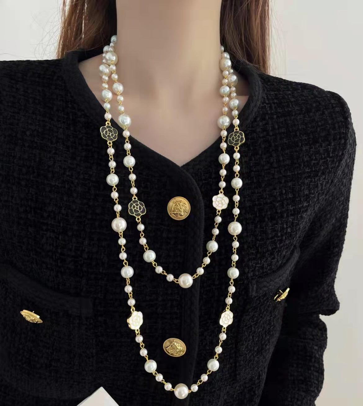 Light Luxury and High-End Multi-Layered Pearl Sweater Chain, Feminine, Simple, Long Autumn and Winter Necklace, Alloy Accessories, Jewelry