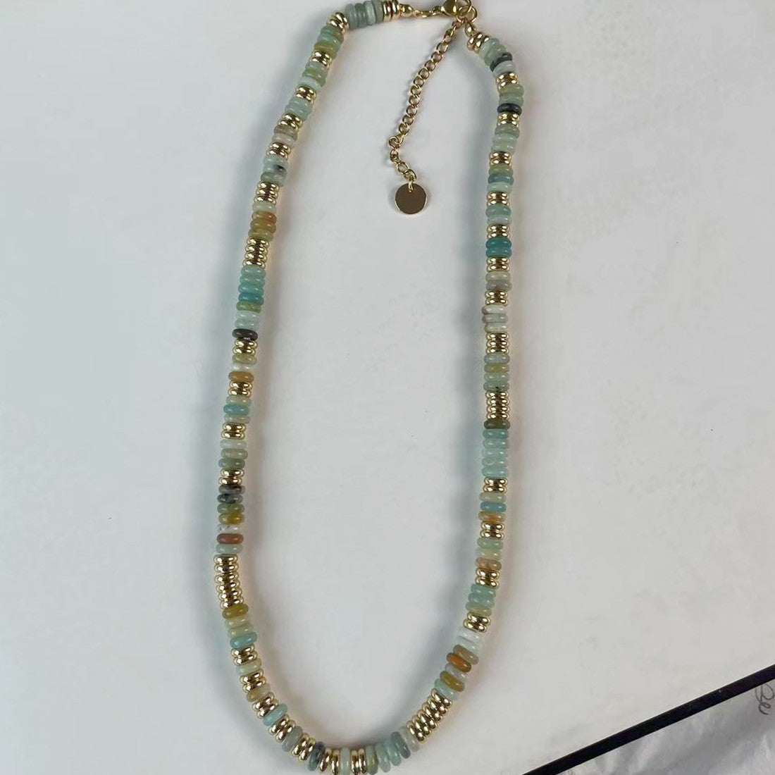 Niche natural semi-precious stone color Frisbee necklace handmade beaded vintage temperament clavicle chain high multi-color optional