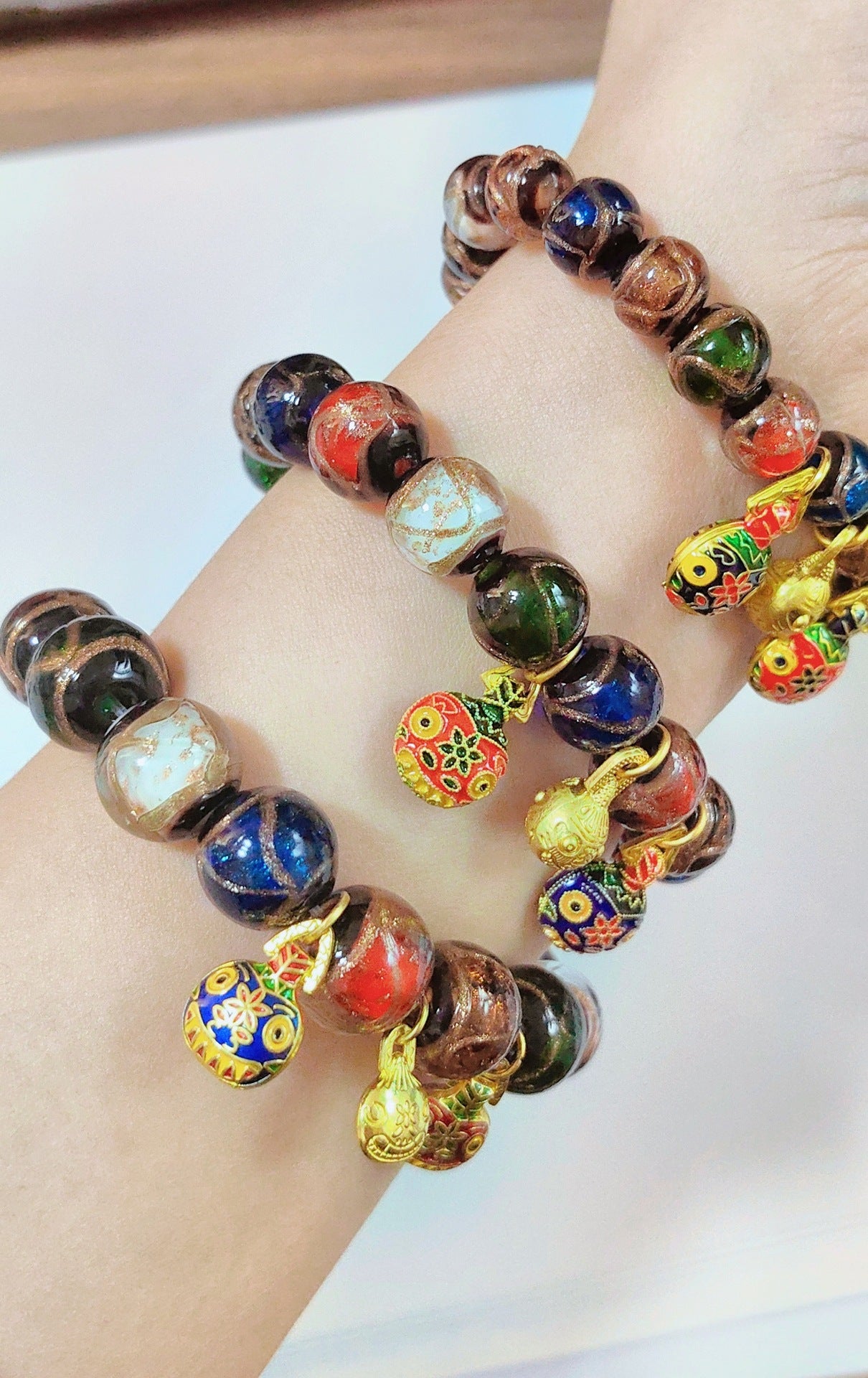Popular Ash-Colored Glass Bracelet Handmade Glass Ancient Qin Gold-Swallowing Beast Bracelet Ancient Gold Sand Temple Buddhist Beads Cultural Toy