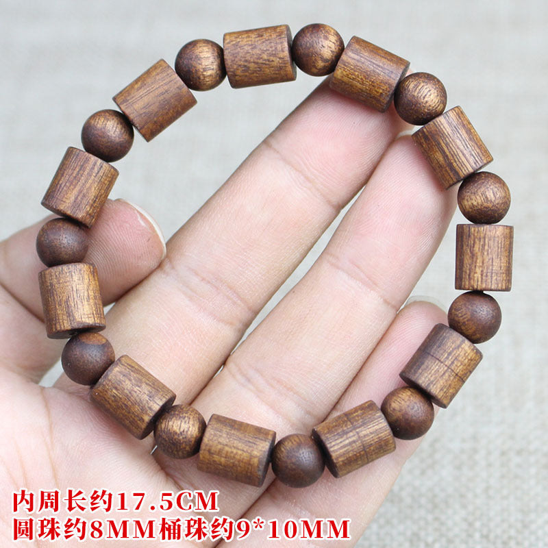 Factory wholesale black Qinan agarwood bracelets old medicine incense barrel beads double treasure bead bracelet wooden text play Buddha beads for men and women