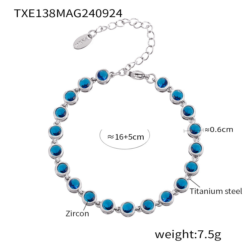 European and American Style Colorful Round Bead Zircon Necklace Bracelet Titanium Steel Pvd Plated 18K Gold Bohemian Super Flash Jewelry Set