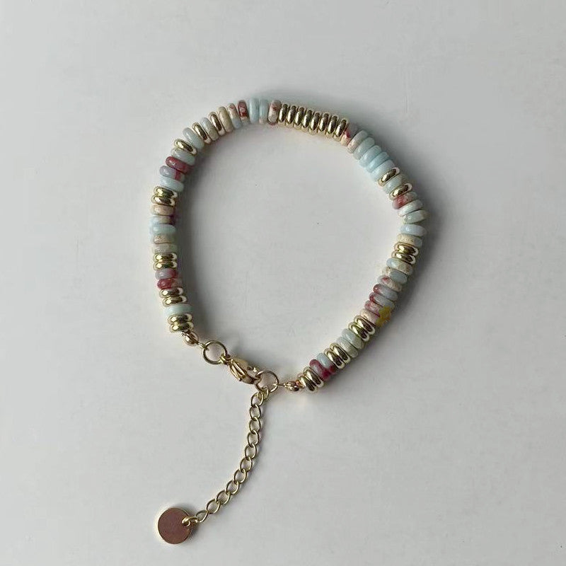 Niche natural semi-precious stone color Frisbee necklace handmade beaded vintage temperament clavicle chain high multi-color optional