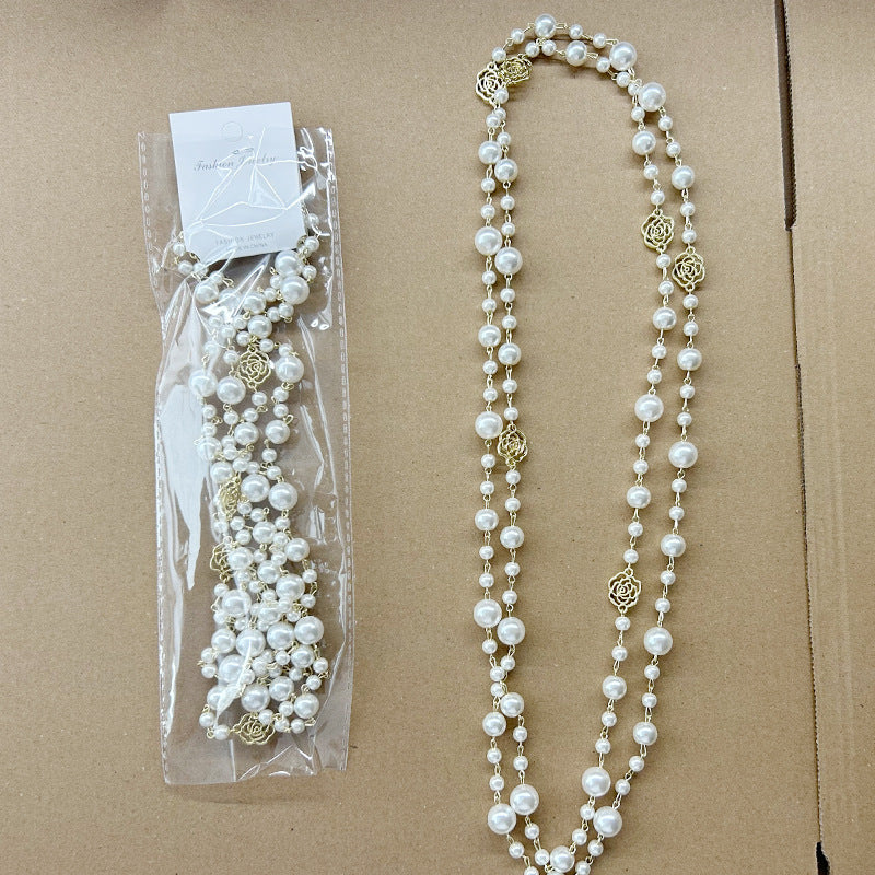 Light Luxury and High-End Multi-Layered Pearl Sweater Chain, Feminine, Simple, Long Autumn and Winter Necklace, Alloy Accessories, Jewelry