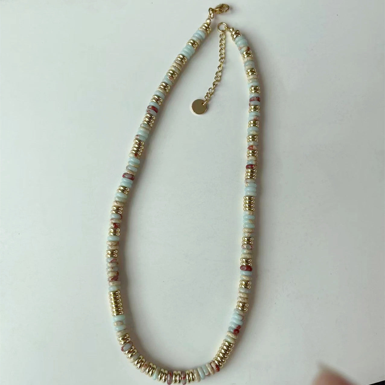 Niche natural semi-precious stone color Frisbee necklace handmade beaded vintage temperament clavicle chain high multi-color optional