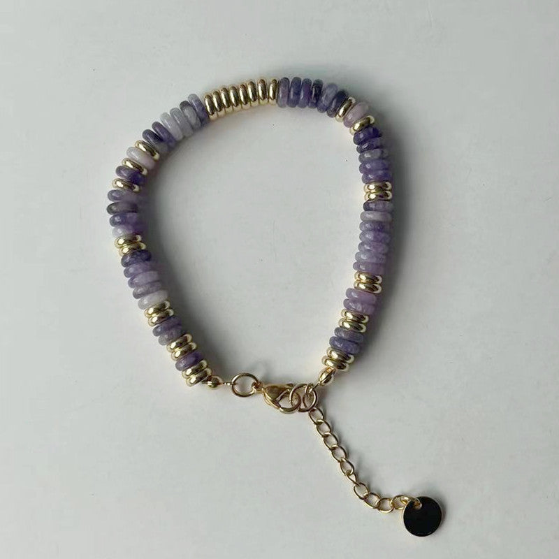 Niche natural semi-precious stone color Frisbee necklace handmade beaded vintage temperament clavicle chain high multi-color optional