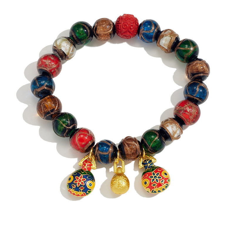 Popular Ash-Colored Glass Bracelet Handmade Glass Ancient Qin Gold-Swallowing Beast Bracelet Ancient Gold Sand Temple Buddhist Beads Cultural Toy