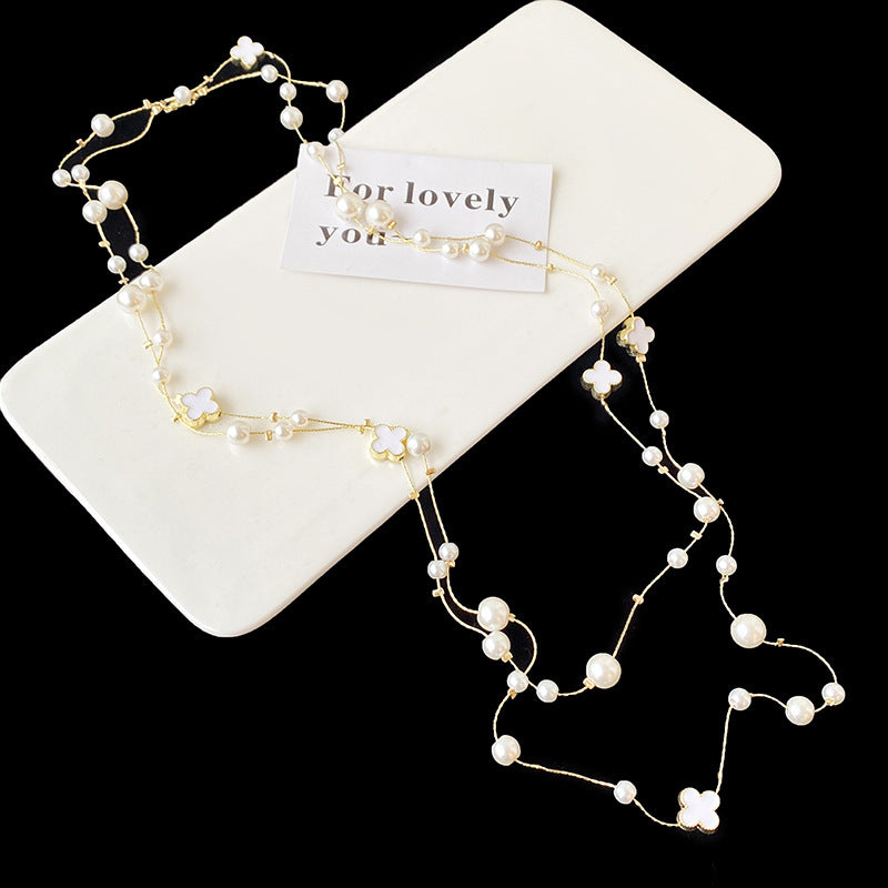 Light Luxury and High-End Multi-Layered Pearl Sweater Chain, Feminine, Simple, Long Autumn and Winter Necklace, Alloy Accessories, Jewelry