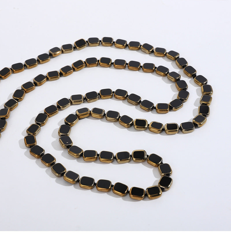 Personalized Simple Color Square Crystal Beaded Long Necklace Women's Retro Handmade Multi-layer Sweater Chain European and American New