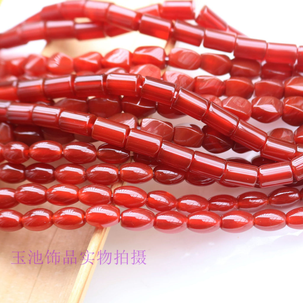 Natural Red Agate Rice Beads Agate Twisted Round Tube Beads Loose Bead Necklace Bracelet Spacer Beads Semi-Finished DIY Jewelry Accessories